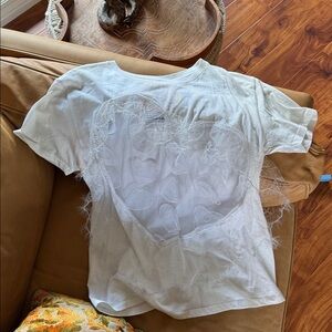 Women's White Heart Design Short Sleeve Tee